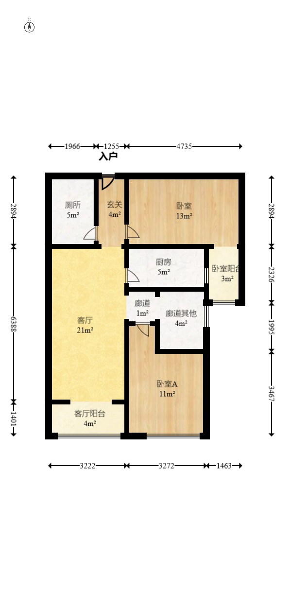 阳光100一期、四五期 3室2厅1卫 75.0万 阳光100一期、四五期 3室2厅1卫 75.0万户型图