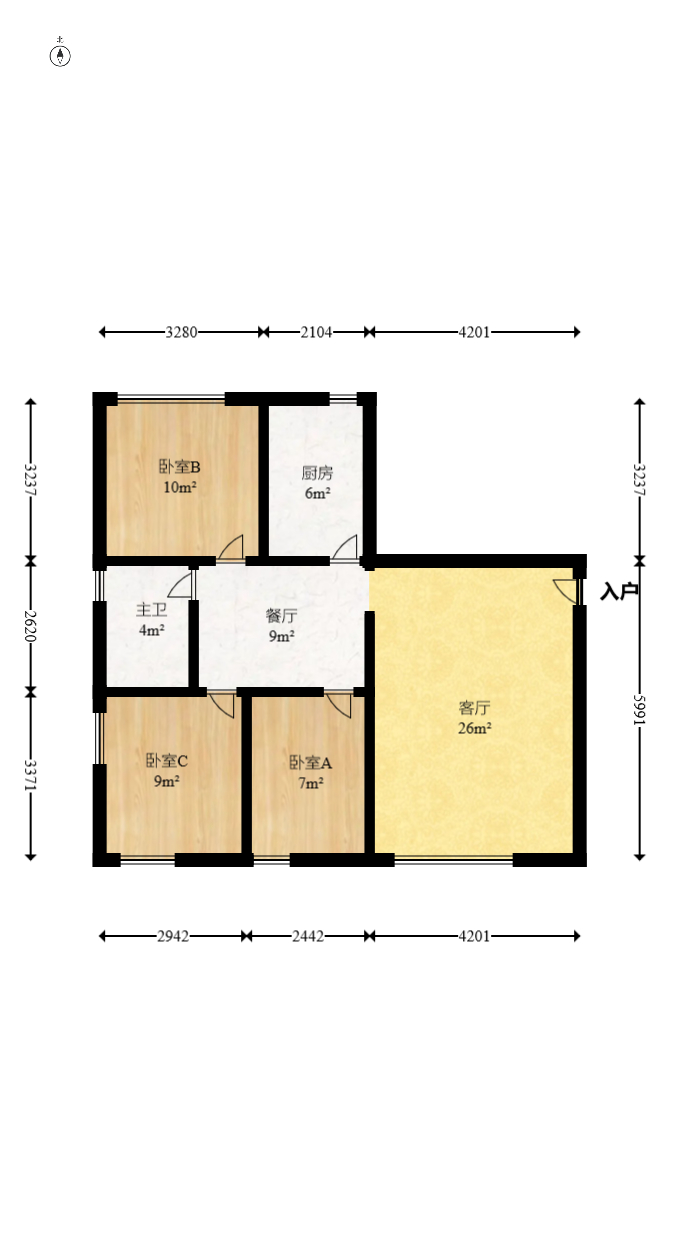 标志浪漫满屋（枫景公寓）  3室2厅1卫   88.50万室内图1