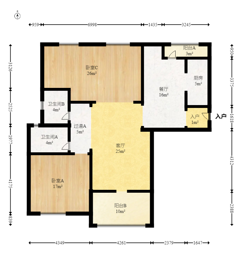 珠江东方明珠(新地东方明珠)一二期 3室2厅2卫 107.00万 珠江东方明珠(新地东方明珠)一二期 3室2厅2卫 107.00万户型图