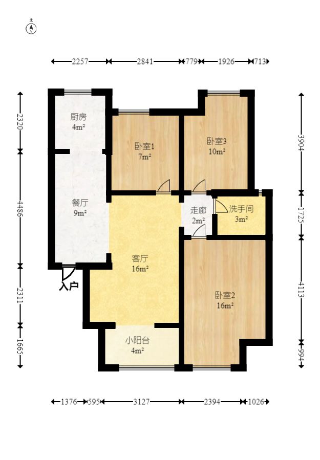 天下一家  3室2厅1卫    91.5万室内图1