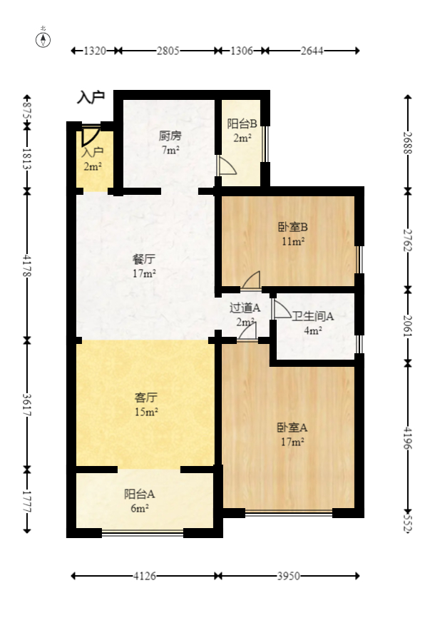 新城新世界一二三期  2室2厅1卫   116.70万室内图1