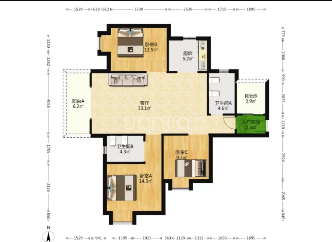荷塘星城 3室2厅2卫 69.8万 荷塘星城 3室2厅2卫 69.8万室内图