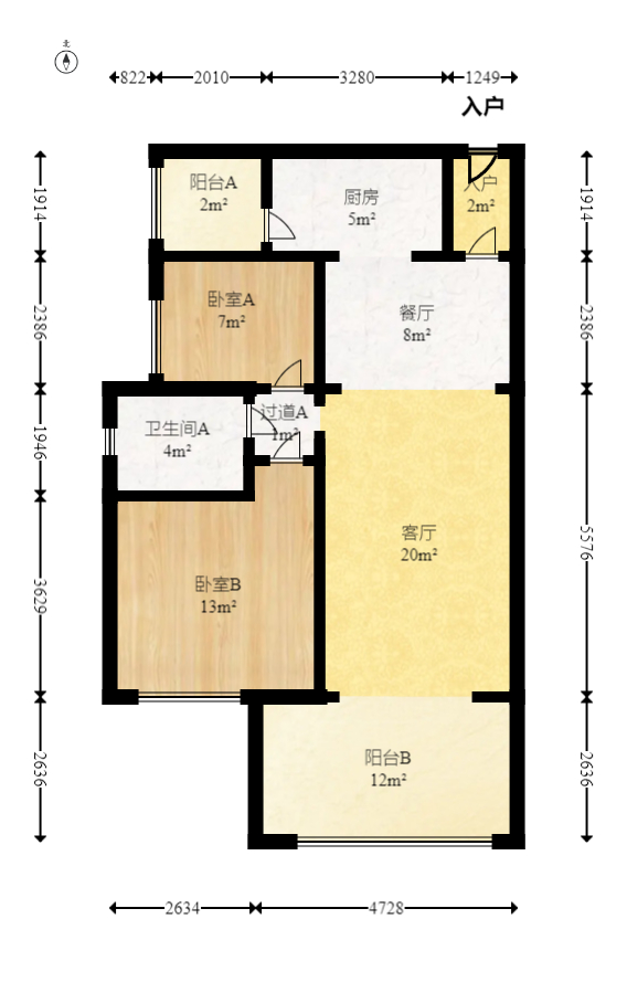 时代倾城二期  2室2厅1卫    85.0万室内图1