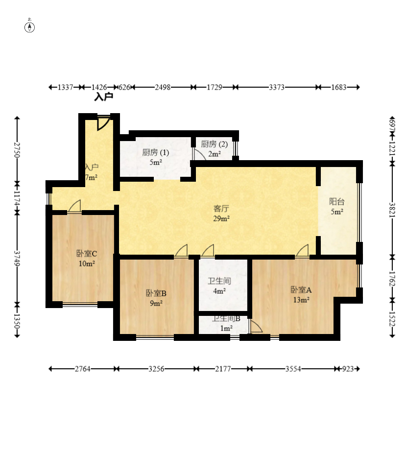 中建梅溪湖中心  3室2厅1卫   130.00万室内图1