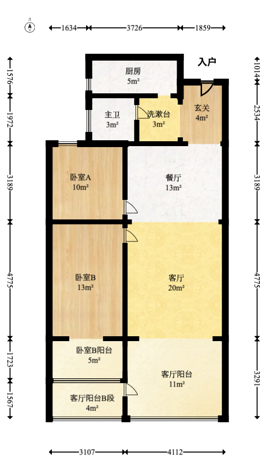 BOBO天下城（CTA财富中心）  2室2厅1卫   95.00万室内图1