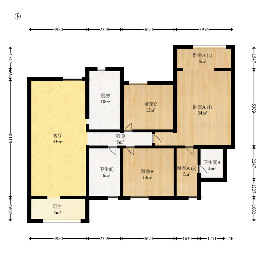湘麓国际  3室2厅2卫    128.8万室内图1