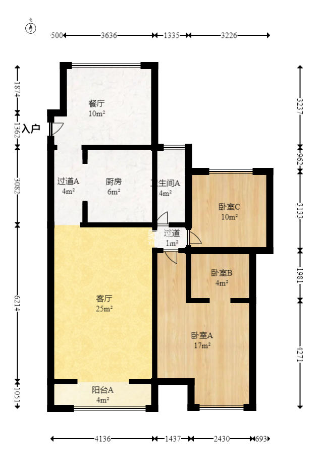 岳泰理想城  2室2厅1卫   95.00万室内图1