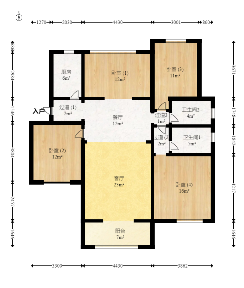 绿地新都会  4室2厅2卫   80.00万室内图1