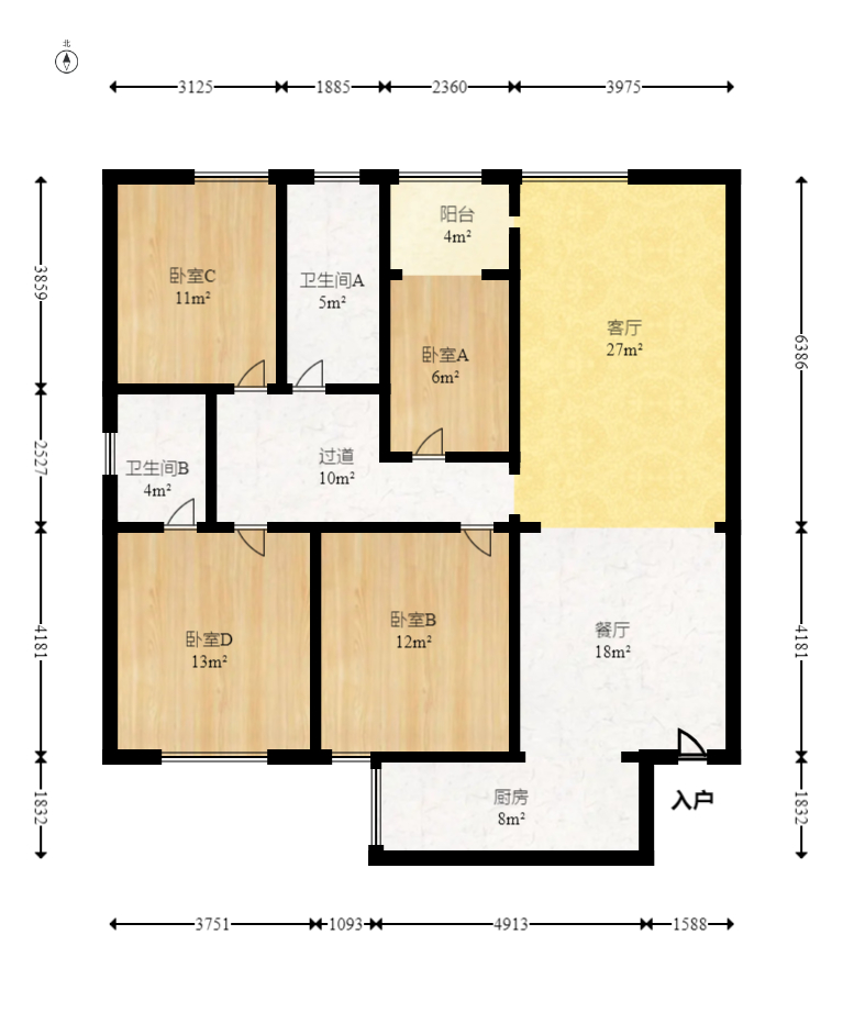 悦湖山 4室2厅1卫 96.0万 悦湖山 4室2厅1卫 96.0万户型图