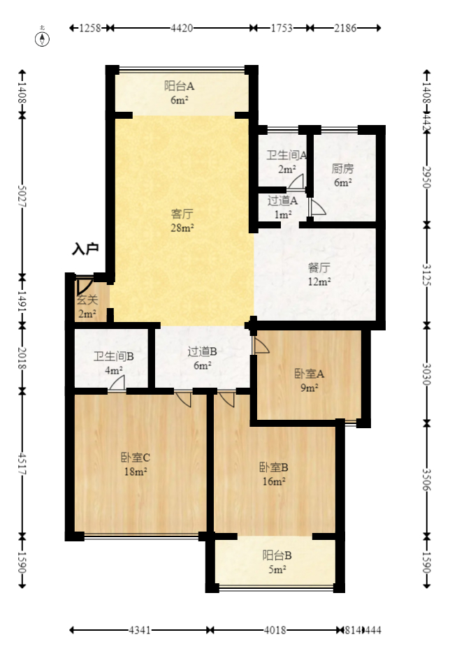 金帆小区  3室2厅2卫   87.00万室内图1