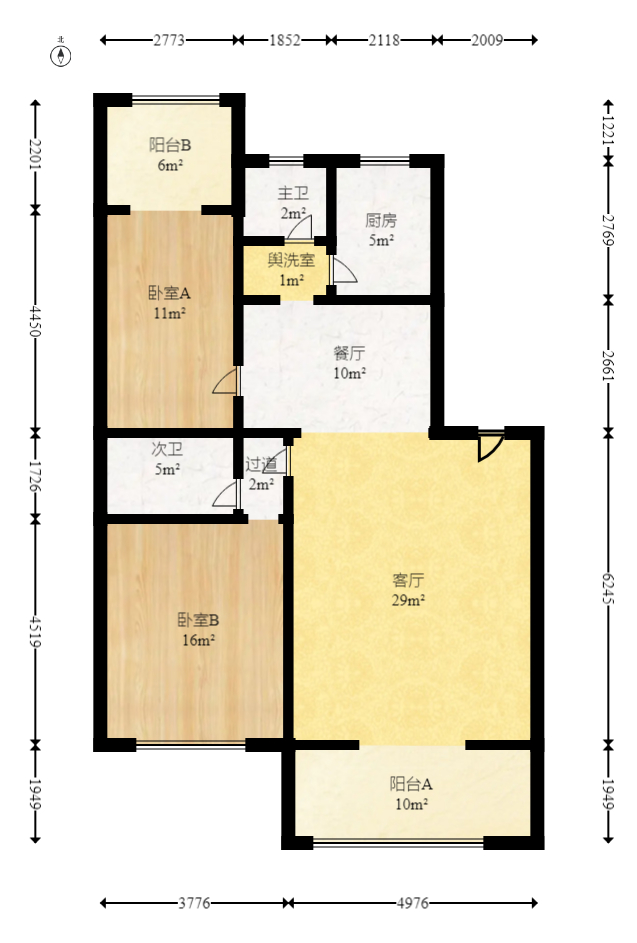 景环小区  2室2厅2卫   77.00万室内图1