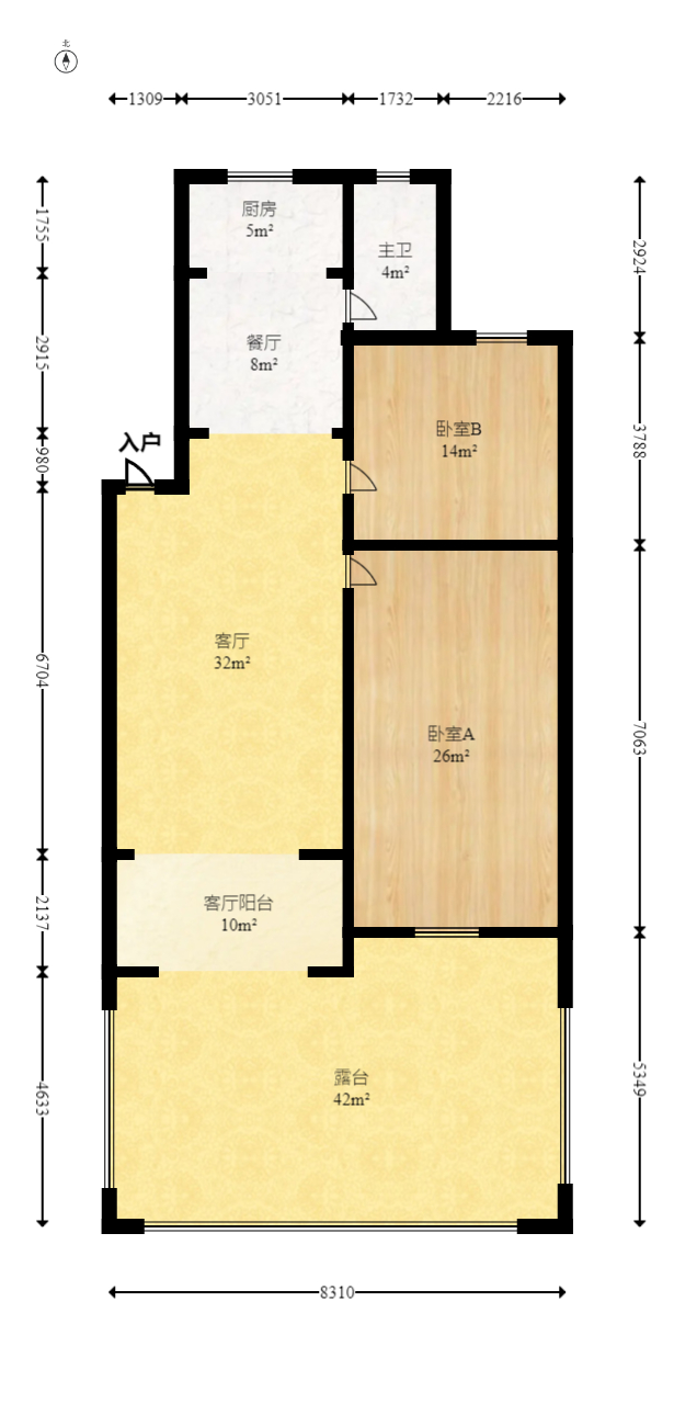 申奥美域  2室2厅2卫   88.00万室内图1