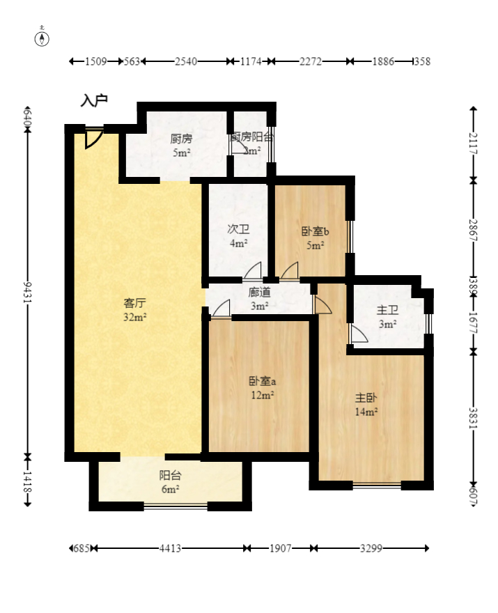 保利麓谷林语E区  3室2厅1卫    116.8万室内图1