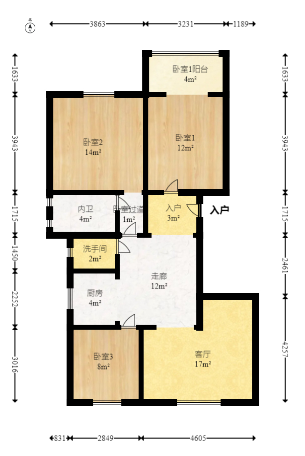锦湘国际星城二期（锦雅苑）  3室2厅2卫   115.00万室内图1