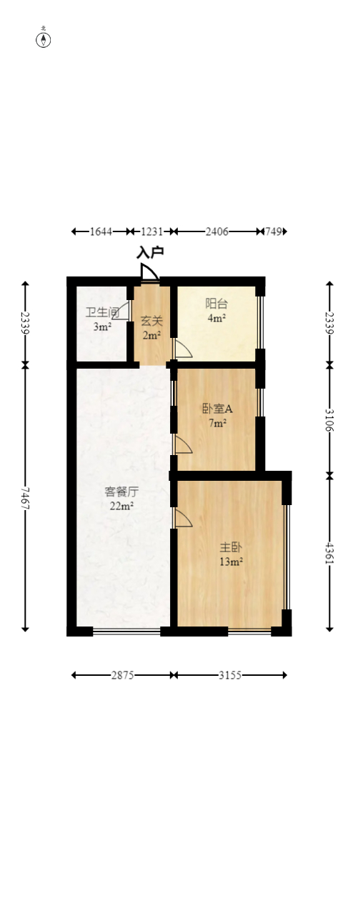 长房时代城  2室1厅1卫   55.00万室内图1