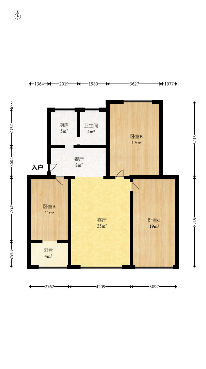 省化工轻工总公司302宿舍  3室1厅1卫   82.00万室内图1