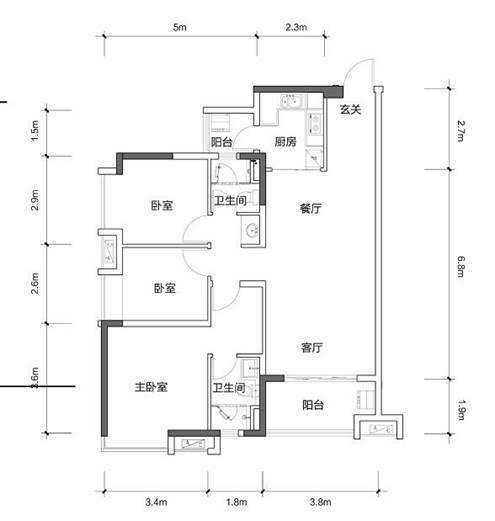 巴陵壹号  3室2厅2卫   1600.00元/月室内图1