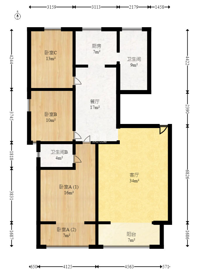 城西公寓（西城门第）  3室2厅2卫   120.00万室内图1