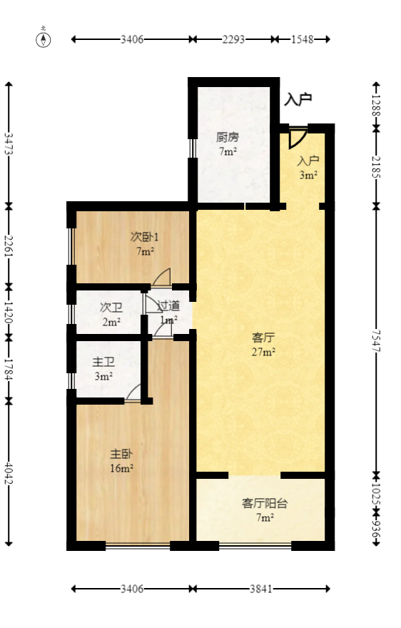 双湾国际（湘江御景花园）  2室2厅1卫   88.00万室内图1