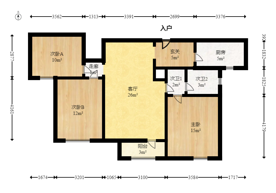 北辰三角洲D3区  3室2厅1卫    182.0万室内图1