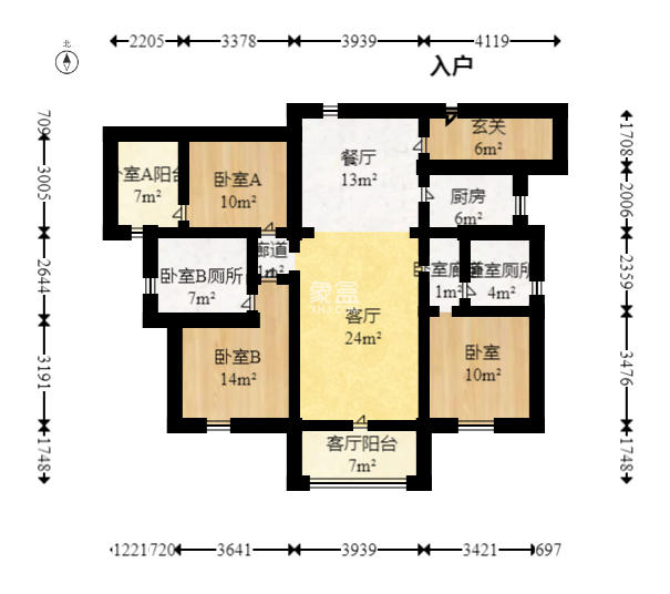江山帝景雅典  3室2厅2卫   153.70万室内图1