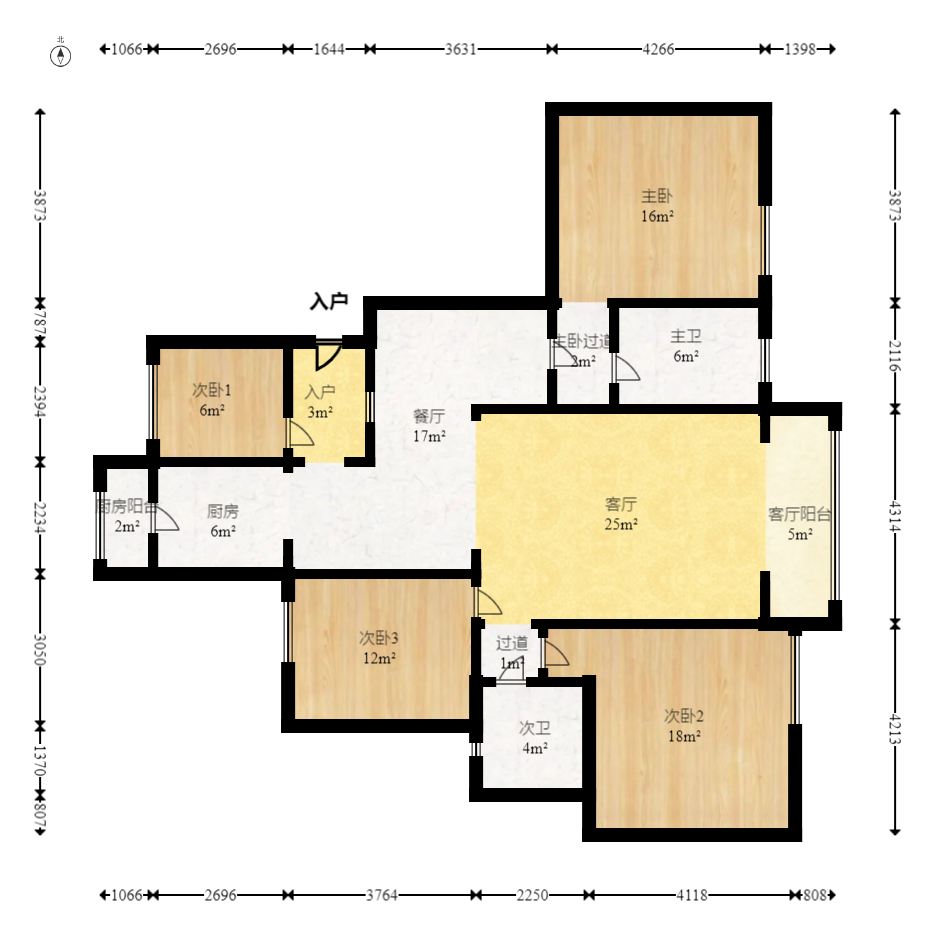 湘江世纪城融江苑  4室2厅1卫    164.0万室内图1