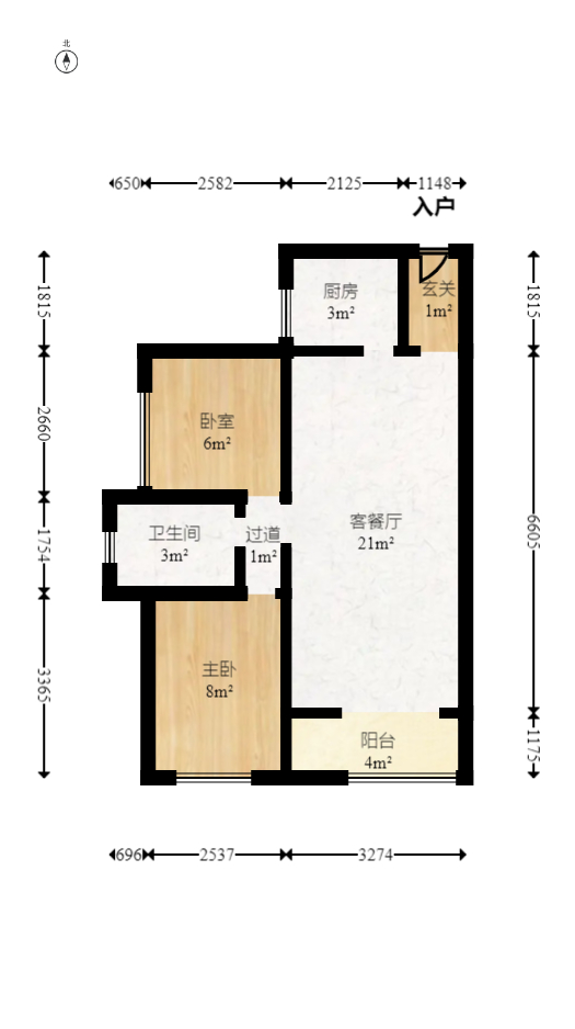 北京御园一二期（国泰嘉园）  2室2厅1卫   96.00万室内图1