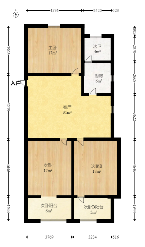 开福区长沙银行宿舍  3室2厅1卫    105.0万室内图1