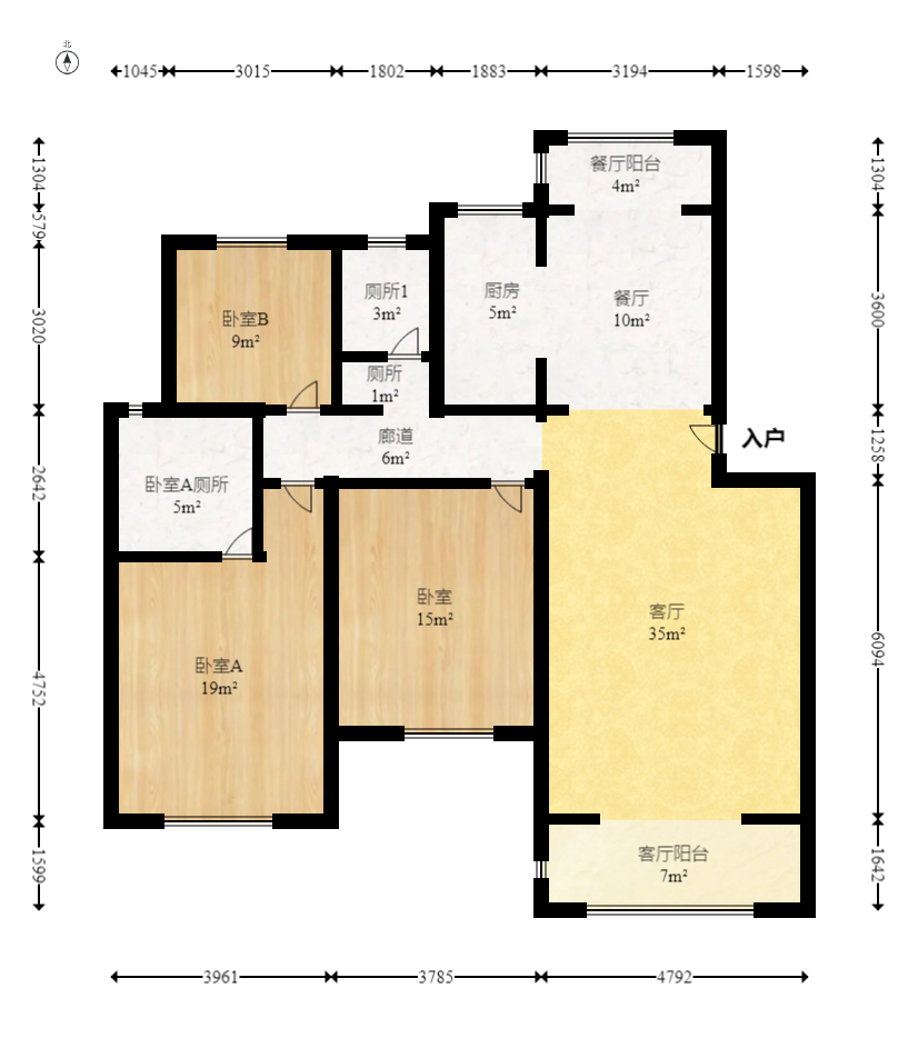 枫华府第  3室2厅2卫   111.00万室内图1