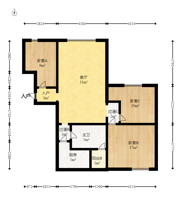 湘府9号  3室2厅1卫    93.0万室内图1