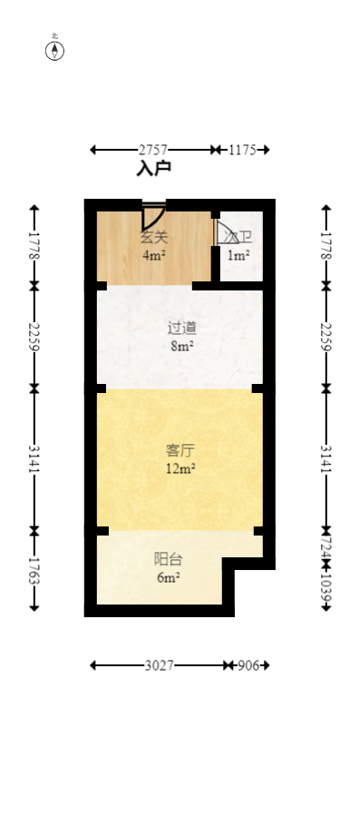 奥克斯广场  1室1厅1卫   43.80万室内图1