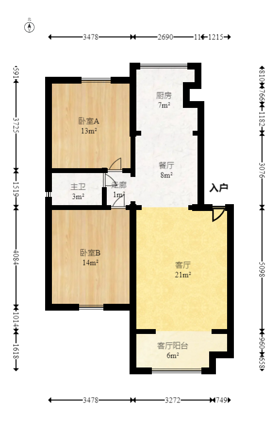 柠檬丽都  3室2厅1卫    84.78万室内图1