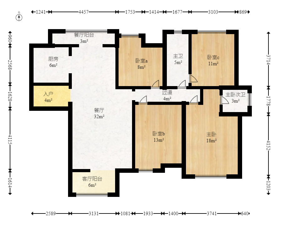 三一街区  4室2厅2卫   95.00万室内图1