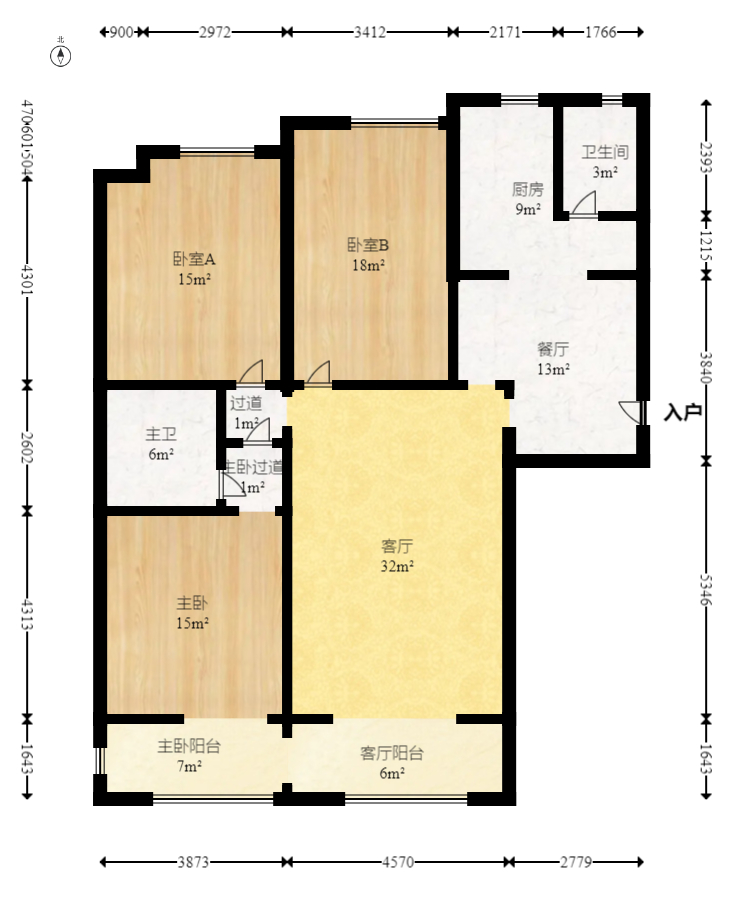 八方小区C区  3室2厅1卫    420.0万室内图1