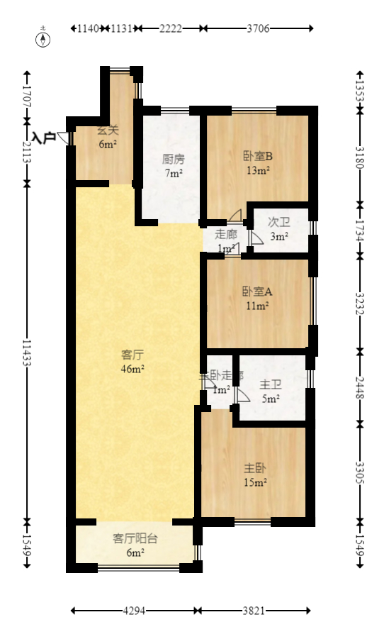 申奥美域  3室2厅1卫    117.93万室内图1