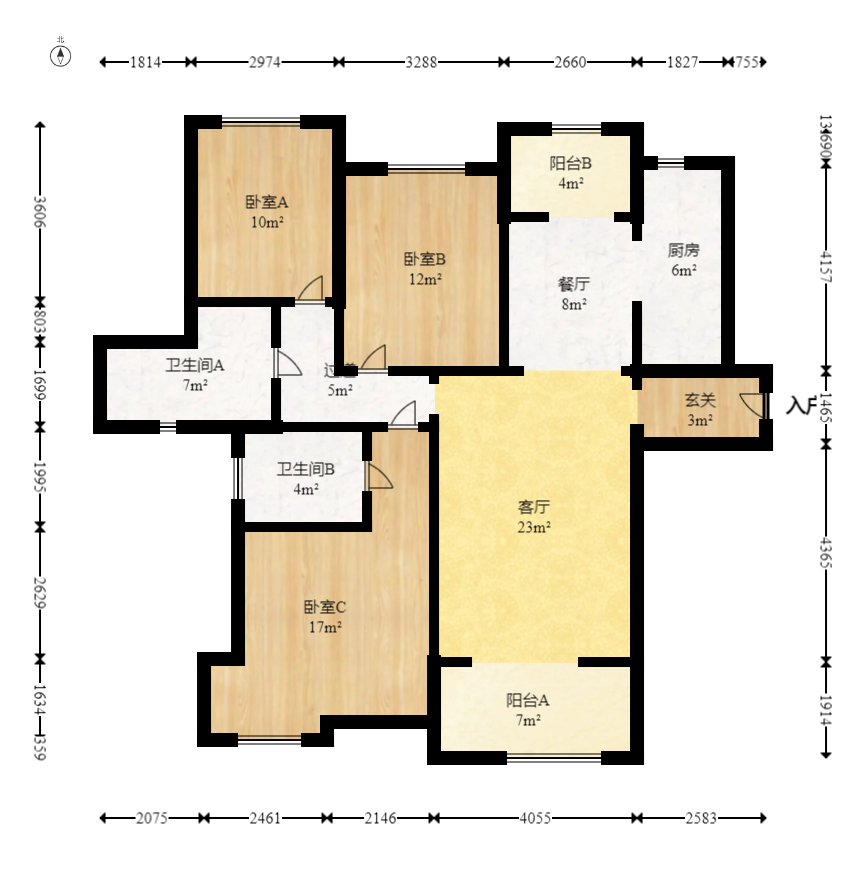 北辰三角洲D3区  3室2厅2卫    229.89万室内图1