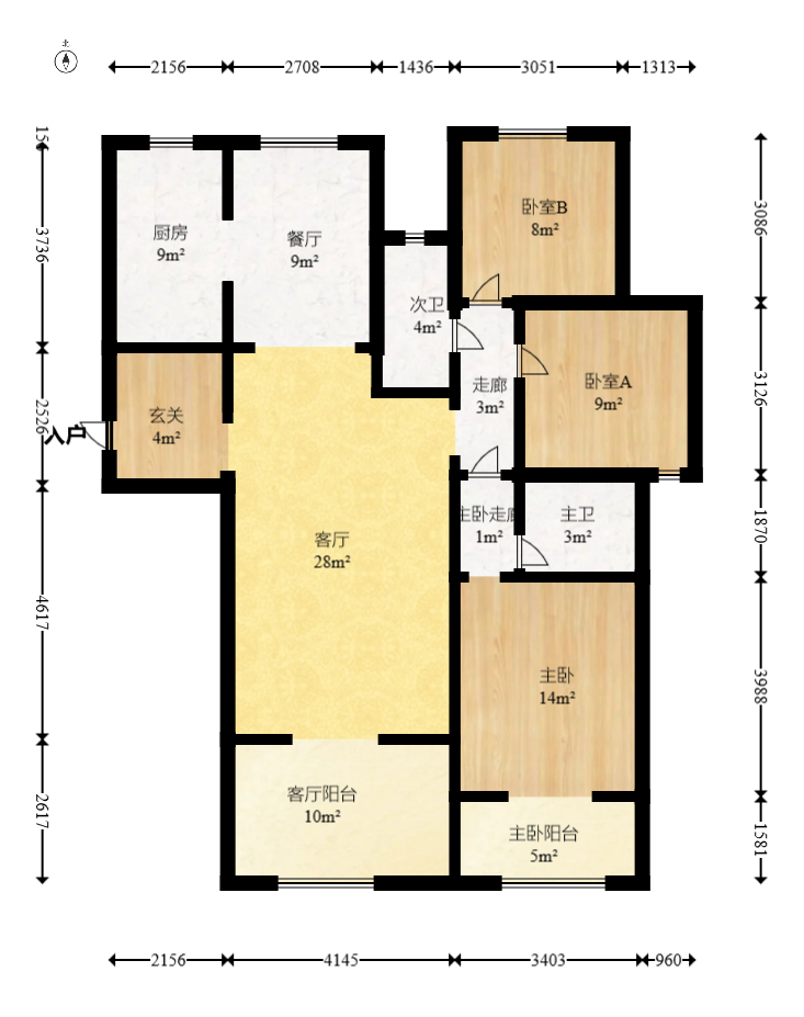 北辰中央公园B区  3室2厅2卫   149.80万室内图1