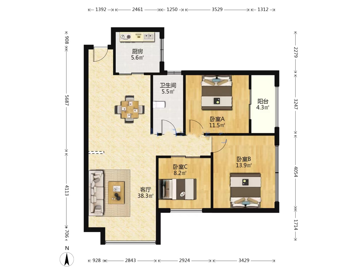 田心山庄  3室2厅1卫   40.00万