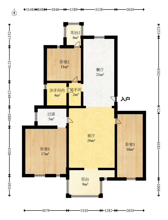 西街花园  3室2厅1卫   148.00万室内图1