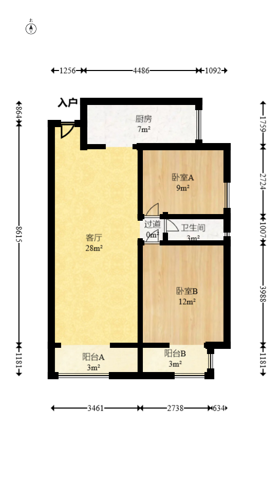 月畔湾  2室2厅1卫    72.0万室内图1