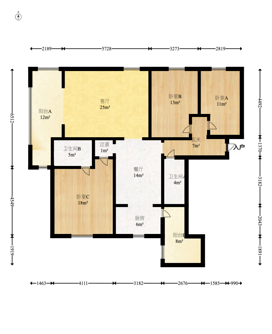 财富名园  3室2厅1卫   154.80万室内图1
