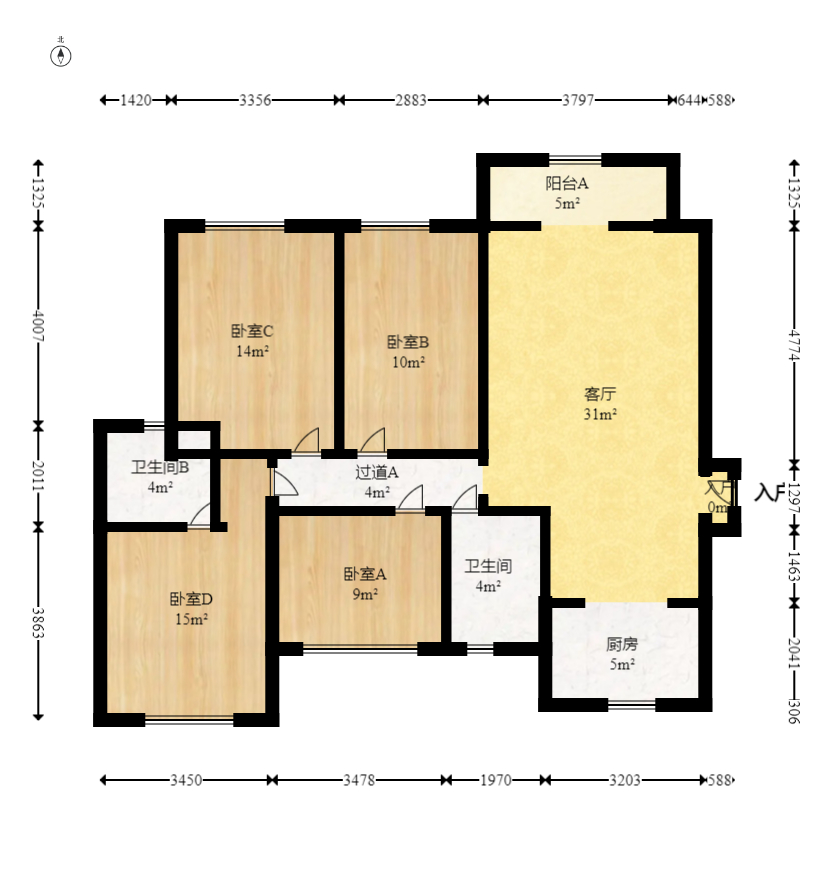乾源国际  3室2厅2卫   107.60万室内图1