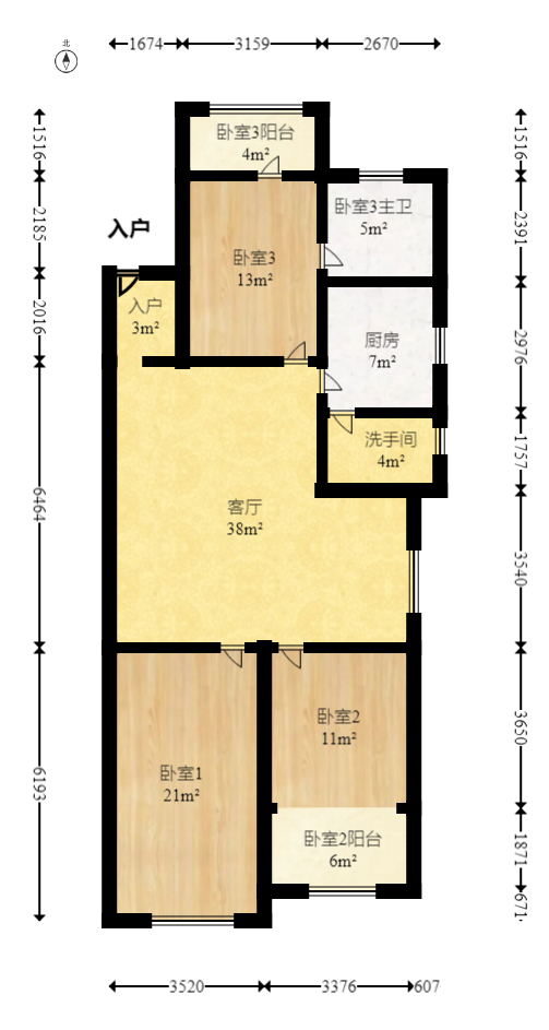 华达家园  3室2厅2卫    67.8万室内图1