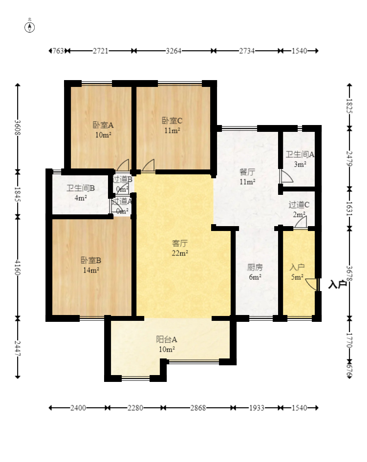 时代倾城一期  3室2厅2卫   108.00万室内图1