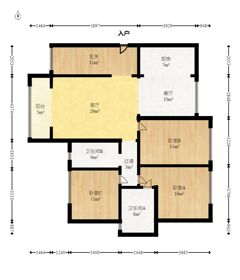 金色溪泉湾  3室2厅2卫    152.0万室内图1