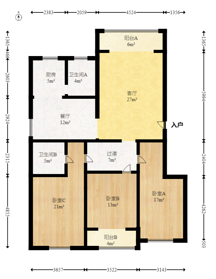 万煦园  3室2厅1卫    149.8万室内图1