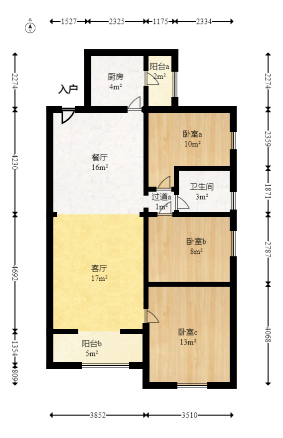 卢浮原著  3室22厅1卫    64.88万室内图1