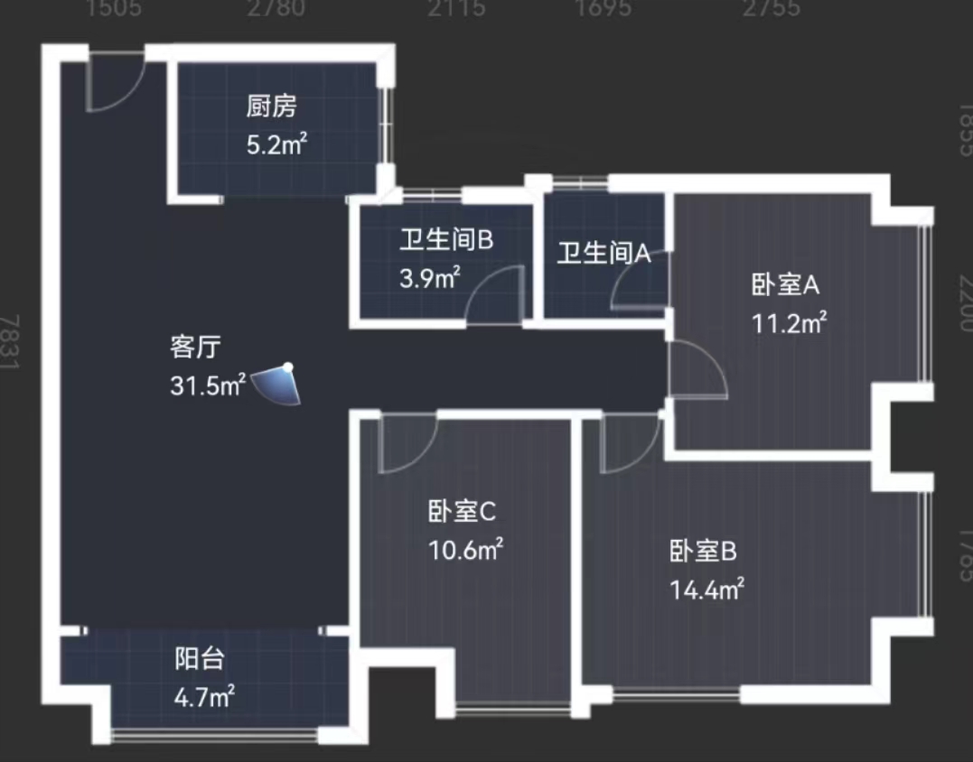 山水洲城华晨第一城  3室2厅2卫   60.00万