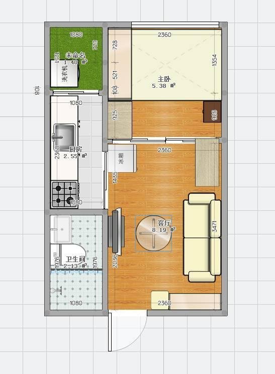 中建岳阳中心  1室1厅1卫   1600.00元/月室内图1