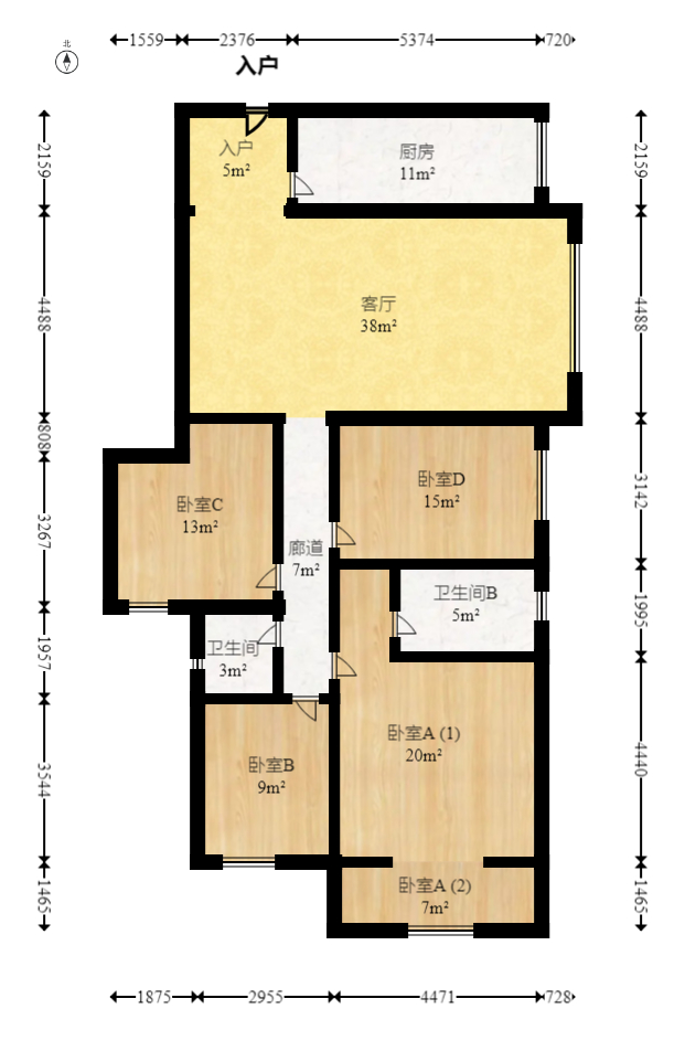 中房F联邦  4室2厅2卫   140.00万室内图1